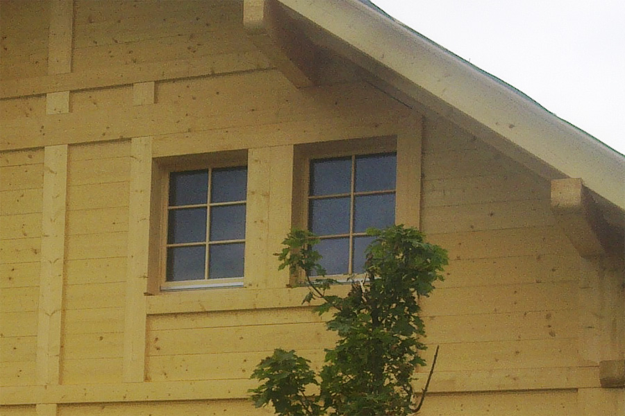 Detailansicht eines Sprossenfensters in einem Neubau-Holzhaus., Quelle: Fensterbau Frommherz